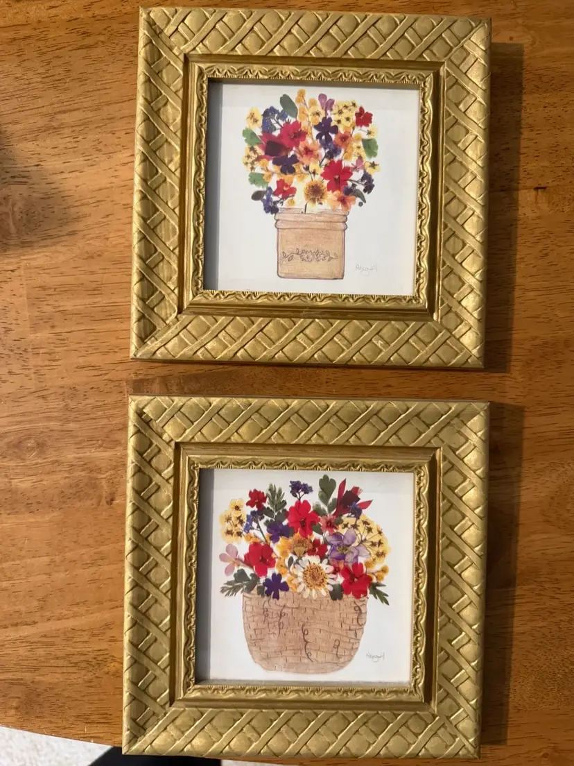 Pressed Flowers Framed Pictures by Abigail  Bishop Set - 5 X 5 inches Set of 2