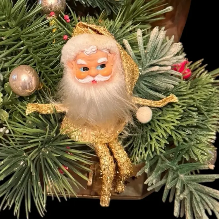 Howard Enterprises Gold Santa Pine Tree Assemblage In Brass Box 9”x10”