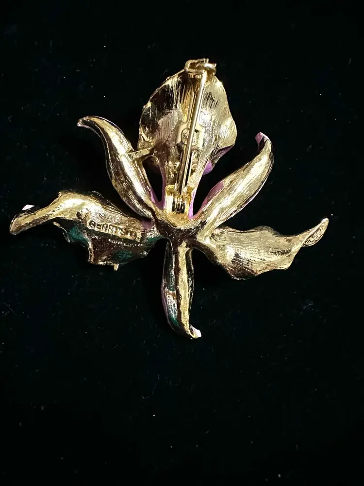 Vintage Gerry’s Orchid Brooch Pin Gold & Pink
