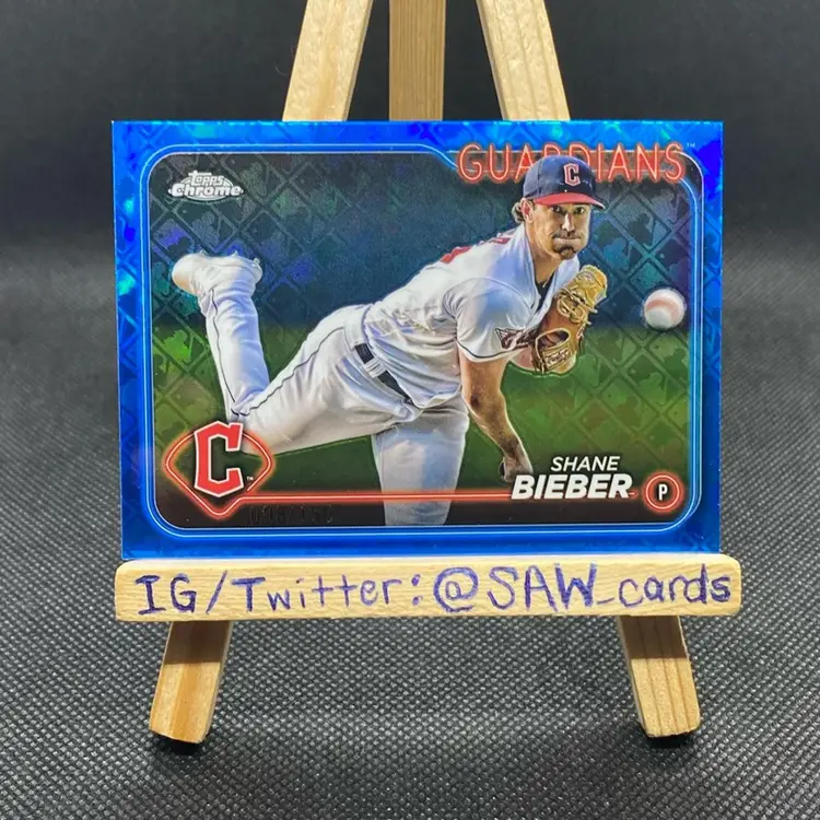 Shane Bieber 2024 Topps Chrome Logofractor Blue /150 Cleveland Guardians