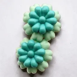 Vintage Two Tone Aqua Green Turquoise Flowers Plastic Screwback Earrings