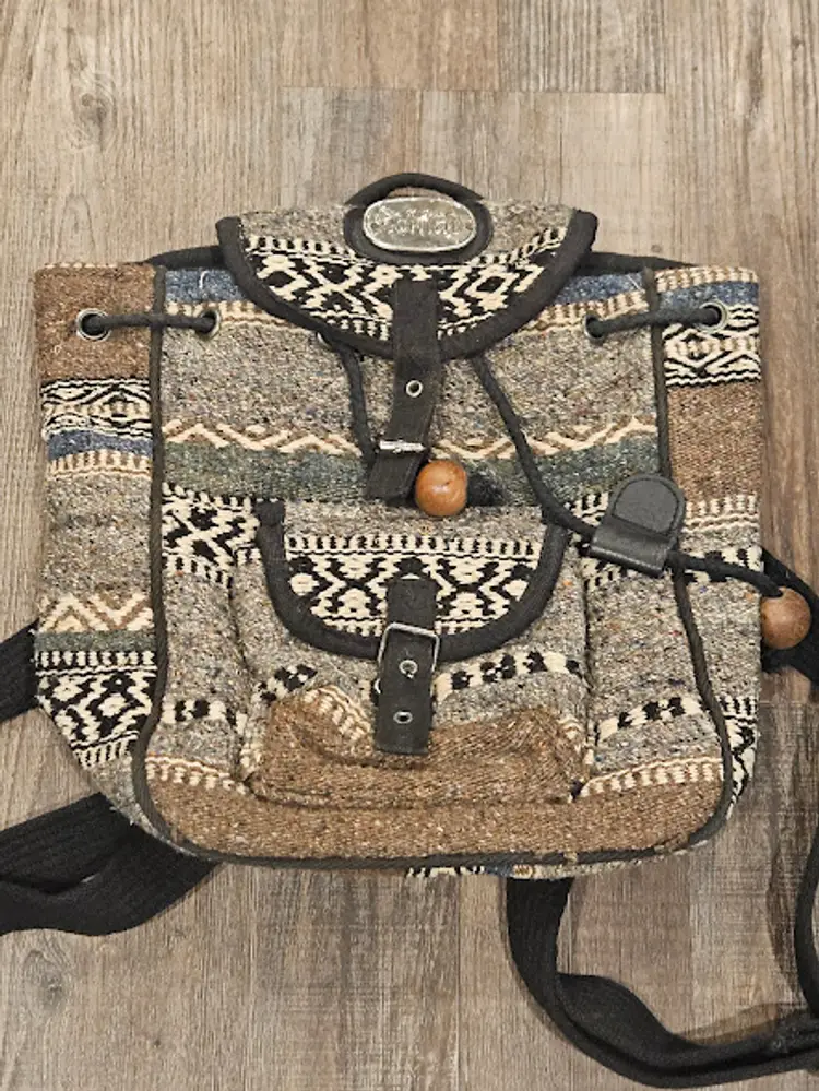 Sun N Sand Nomad Backpack Boho Hippie Cotton Neutral Geometric Print Medium