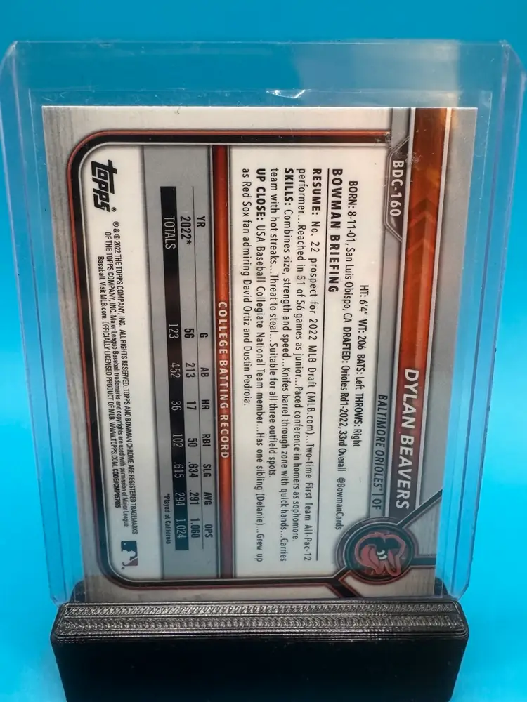 Dylan Beavers 1st Bowman Sapphire Baltimore Orioles