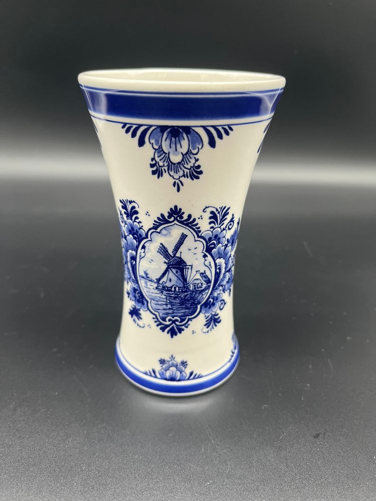 Vintage Delftware Vase with Windmill Scene - 5.5" Tall