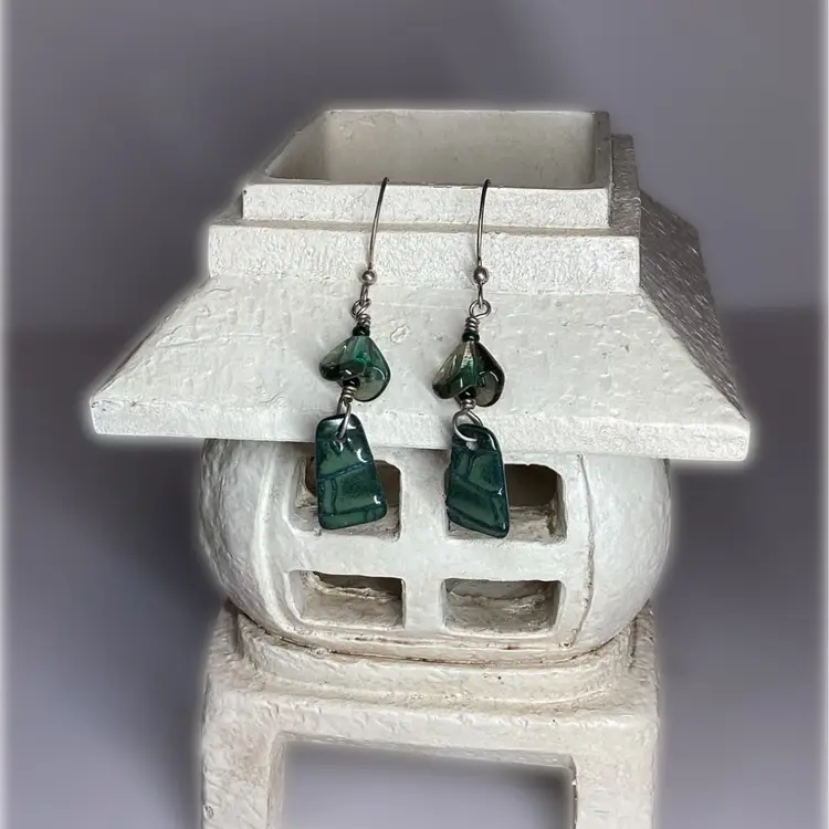 Green Ceramic And Czech Glass Earrings