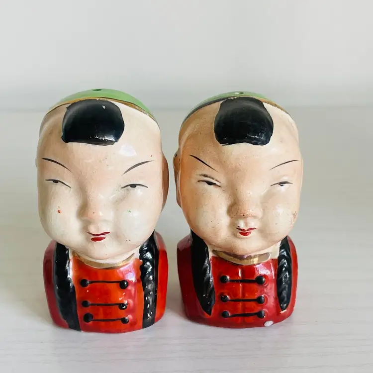 Vintage Japanese Handpainted Head Bust Salt And Pepper Shaker