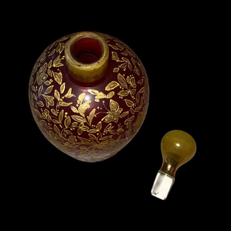 Antique MOSER Ruby Gold Overlay Glass Perfume Bottle