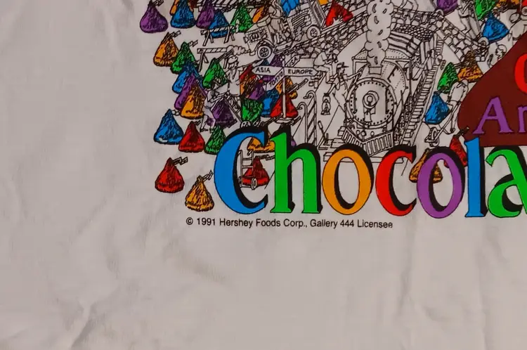 Vintage 90’s Hershey Chocolate Factory t-shirt Drawn Art Promotional NWOT Sz XL