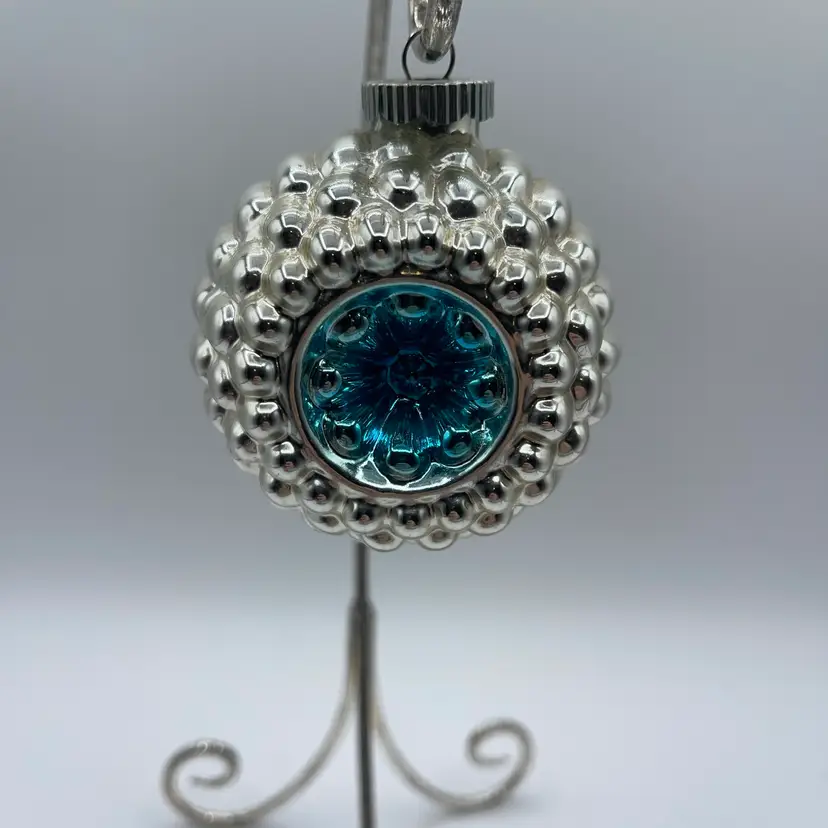 Christopher Radko Shiny Brite Jumbo Ripple Glass Ornament Silver/blue