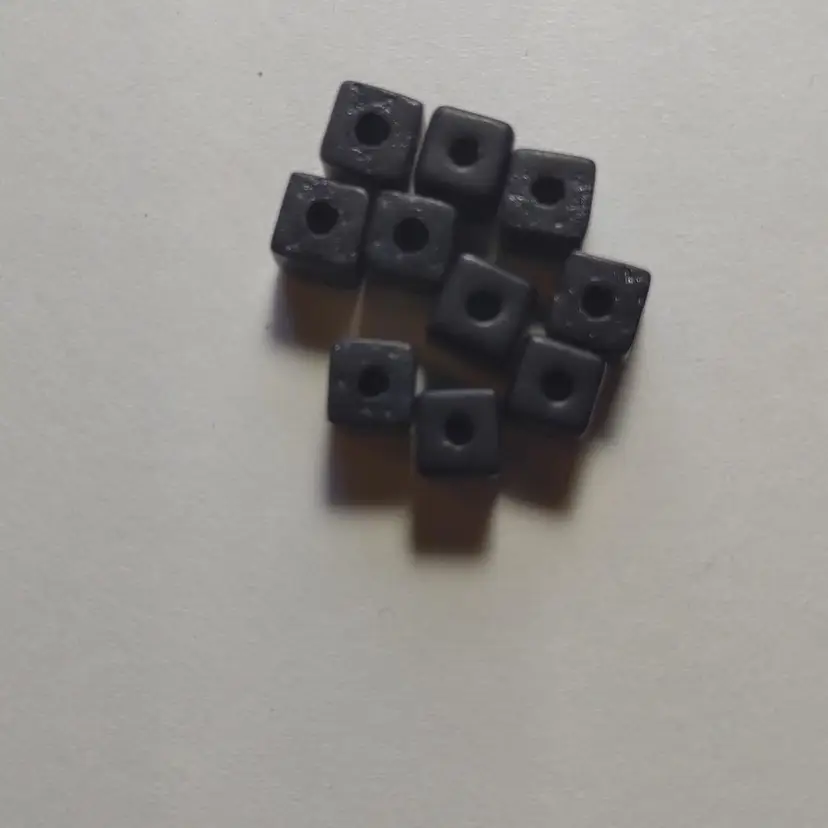 Lot Of 10 Czech 1950s Vintage Picasso Glass Cube Beads Black UNUSED Goth Gothic