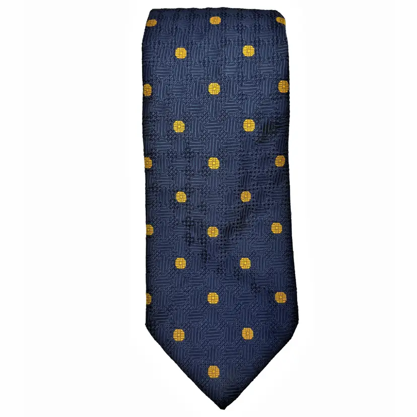 Sears Mens Store Blue Necktie Textured Gold Medallion Business Work Vintage