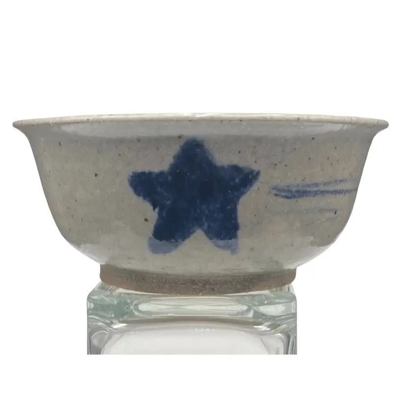 Vintage Studio Pottery Salt Glaze Bowl, Stoneware, Blue Shooting Star, Signed