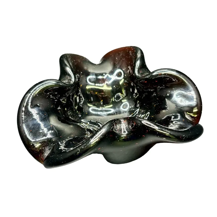Root Beer Colored Art Glass Controlled Bubble Ashtray Dish 5.5” x 2.5”