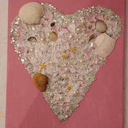 Seashell And Crushed Glass Heart Wall Art