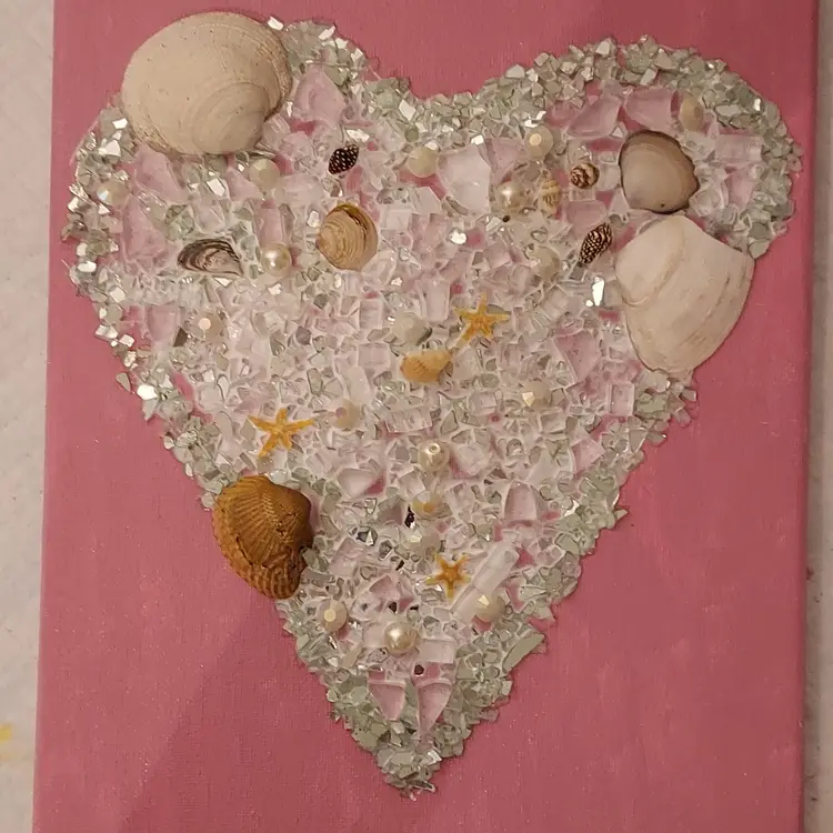 Seashell And Crushed Glass Heart Wall Art