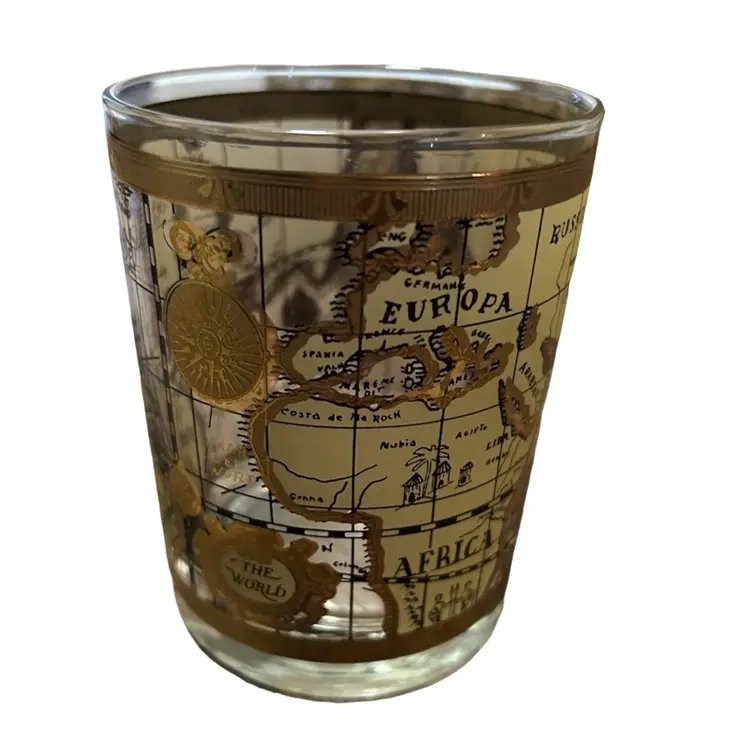 Ceraglass double old fashion set of 6 glasses 22 Karat gold decorations H 4” X W 3”