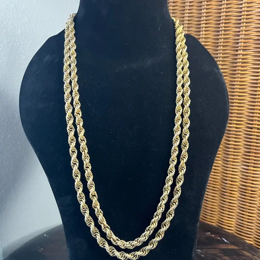 #J42 - Vintage Two Strand Gold Tone Twisted Chain Necklace - 24”