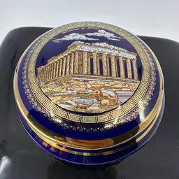 Parthenon Trinket Box 24k Gold
Trimmed Cobalt Blue Hand Made in Greece