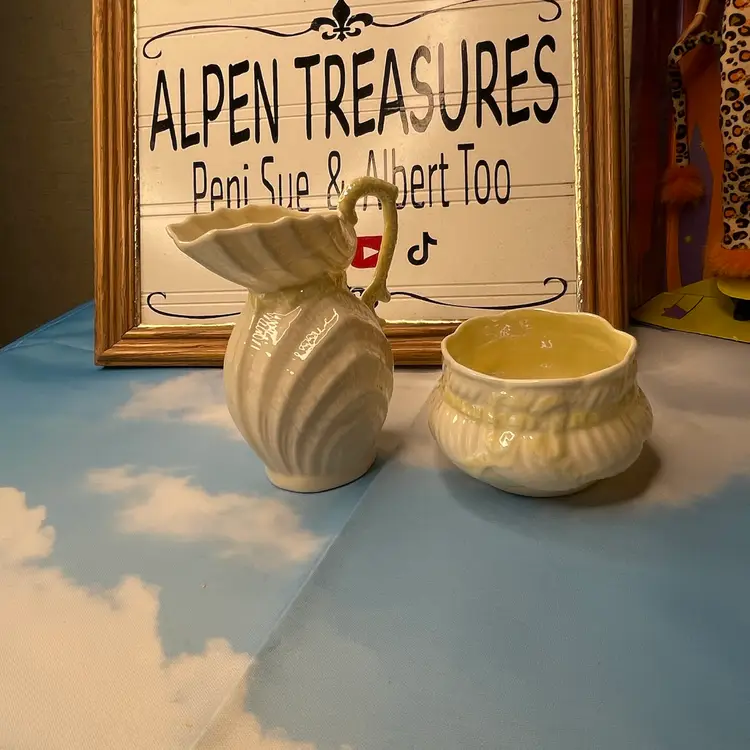Vintage Belleek Creamer And Sugar