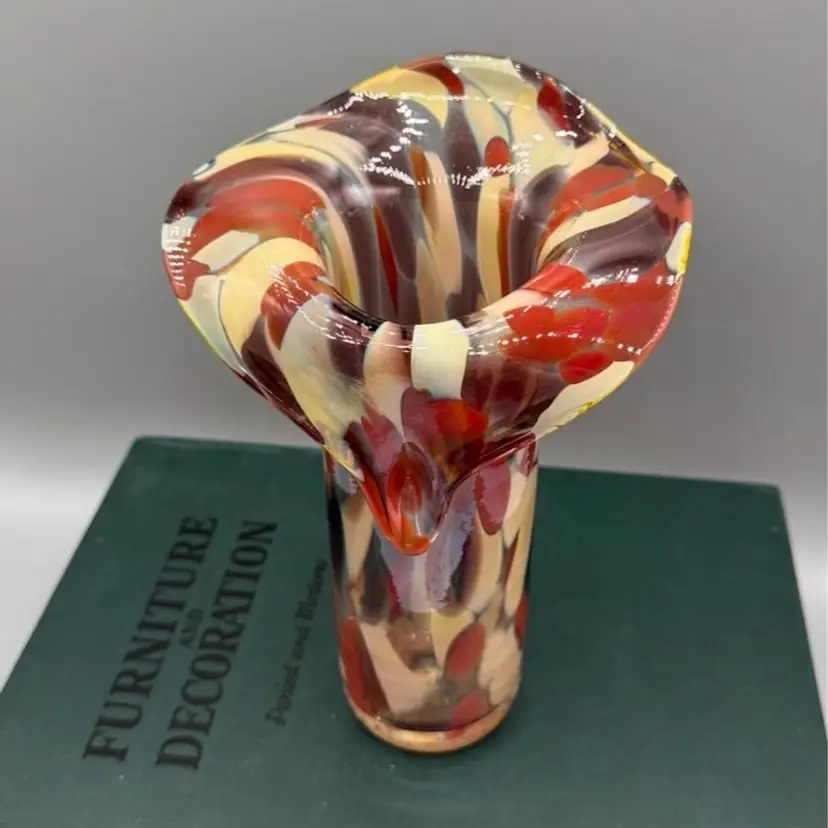 Vintage Hand-Blown 8" Art Glass Vase - Jack In The Pulpit Style -
