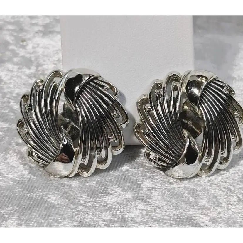 Vintage Charel Silver Tone Swirl Clip-On Earrings - Signed