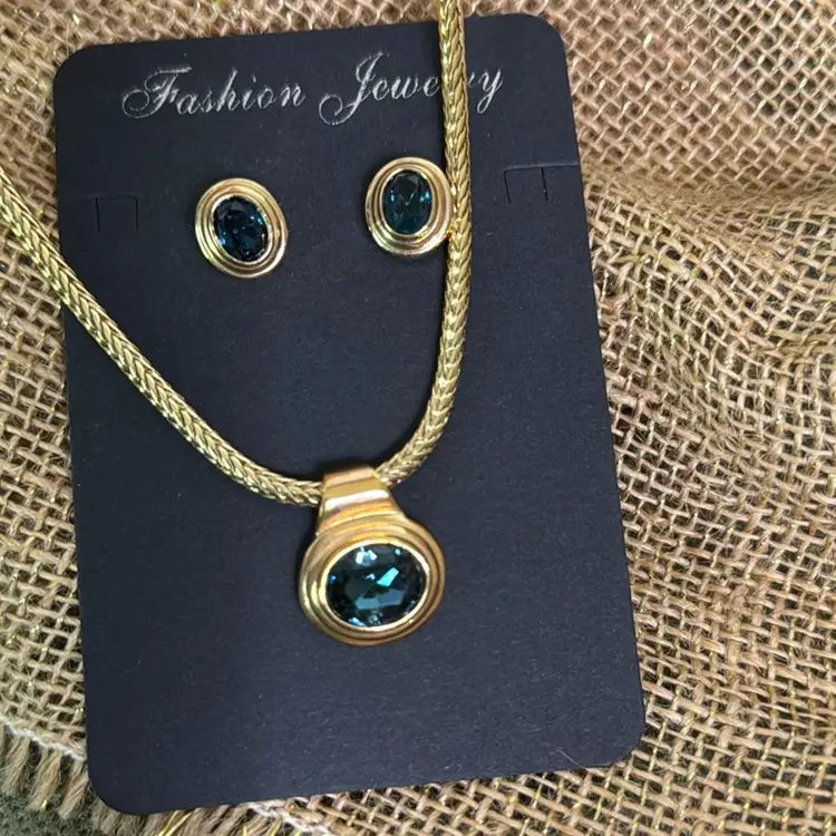 Blue and Gold-Tone Necklace and Earrings