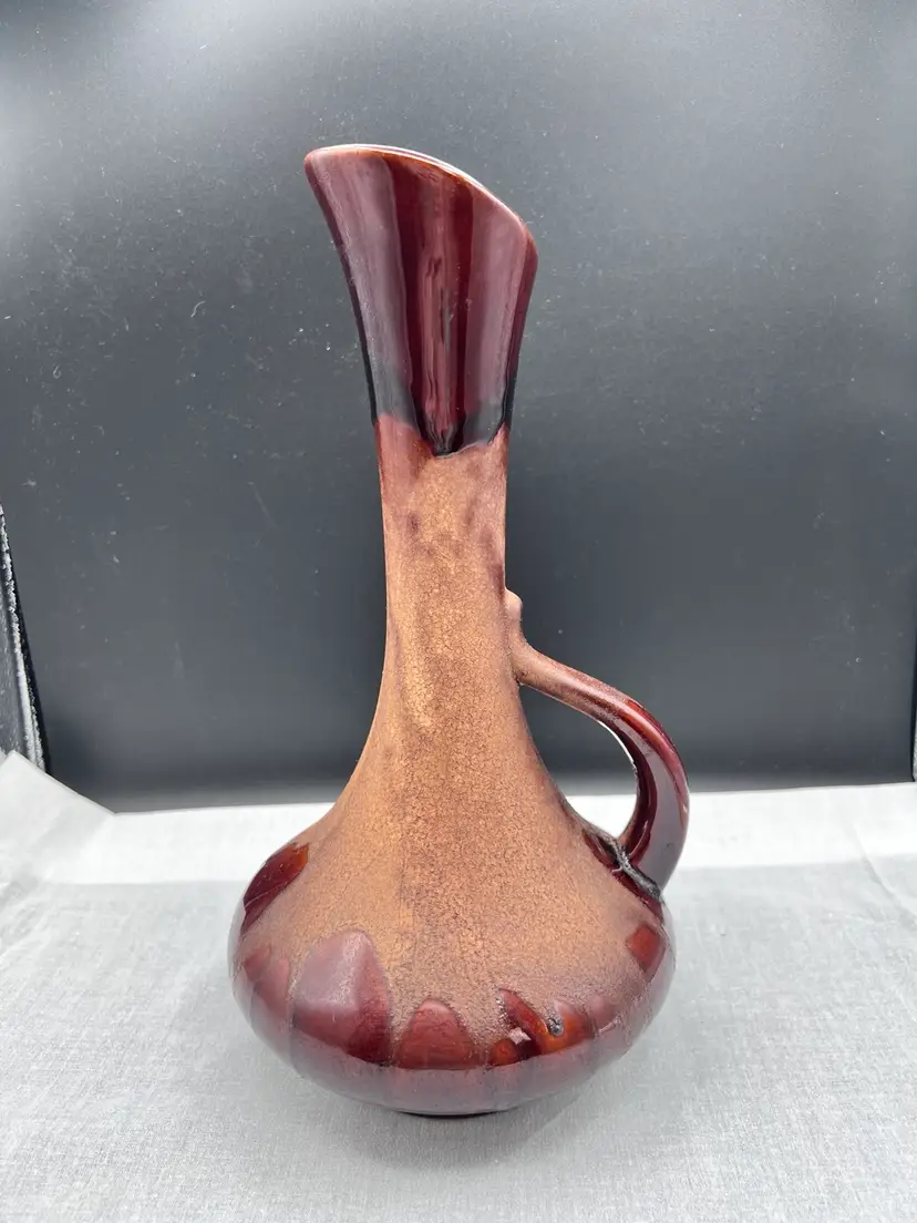 #931B Vintage Royal Haeger 12" Brown Lava Drip Glaze Ewer Pitcher