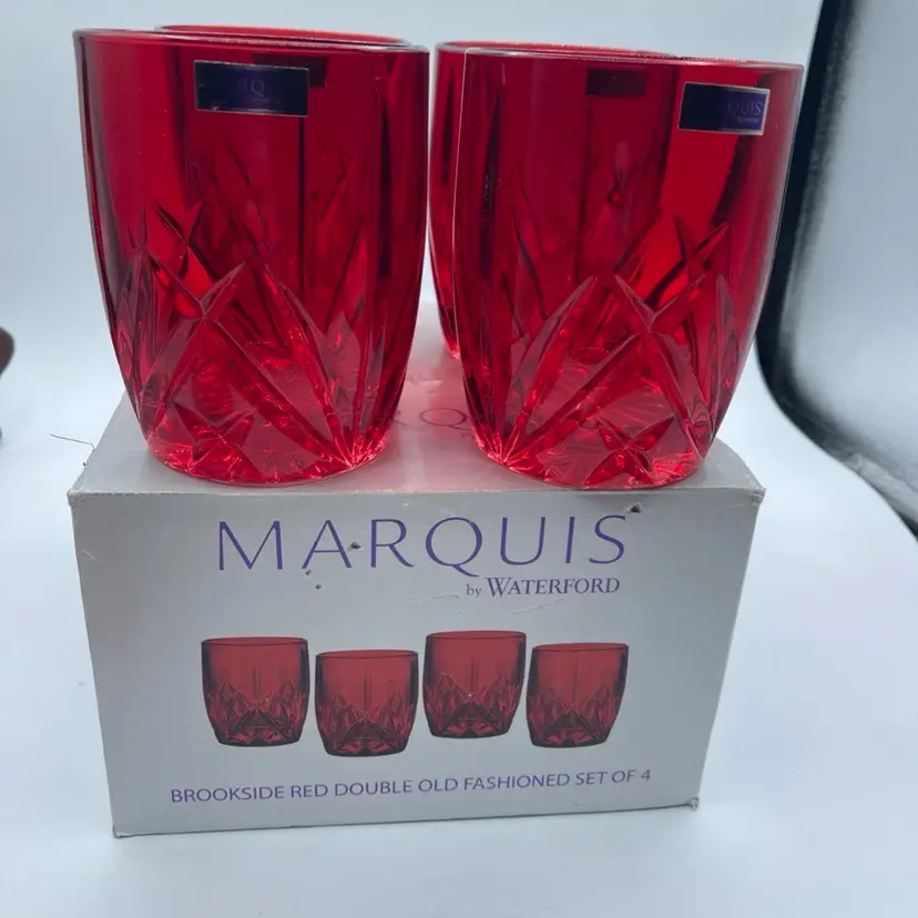 MARQUIS By WATERFORD Brookside Crystal Red Double Old Fashioned Set Of 4 New