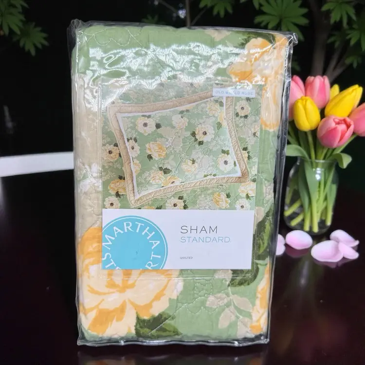 Martha Stewart Collection Old World Rose Standard Pillow Sham Quilted Floral
