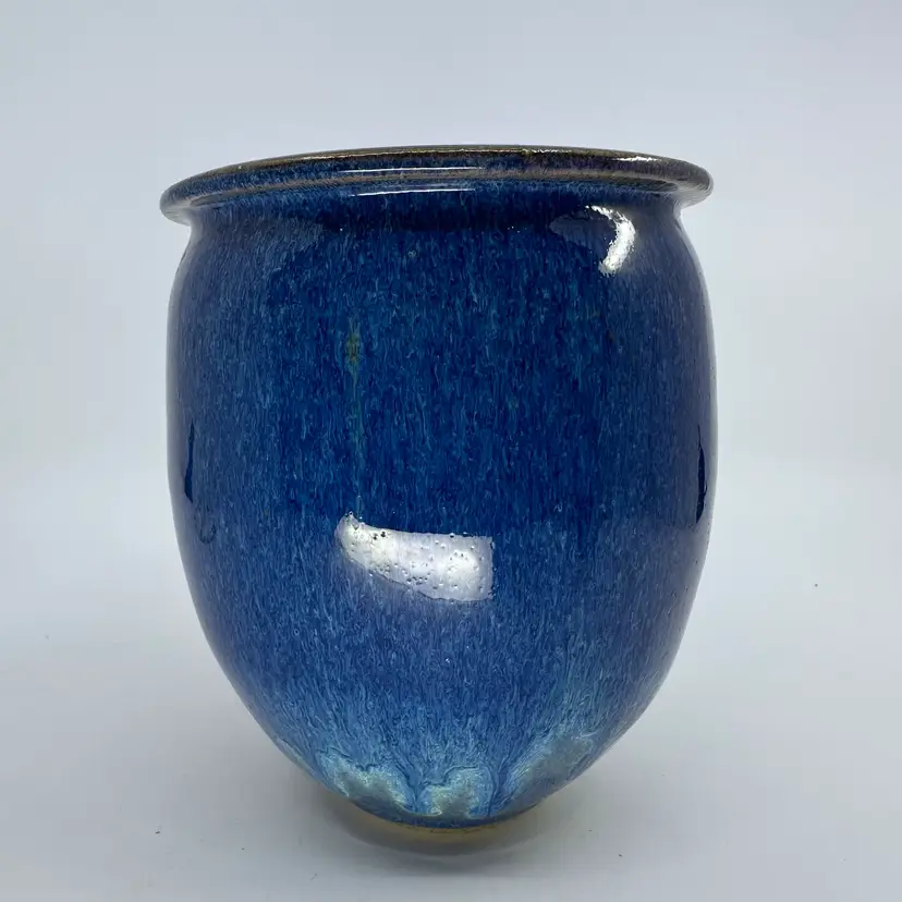 Blue Glaze Planter Or Utensil Holder 6”