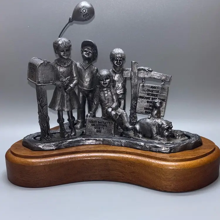 M.A. Ricker 5 Pewter Sculptures Statues Signed # 6649 Wooden Base