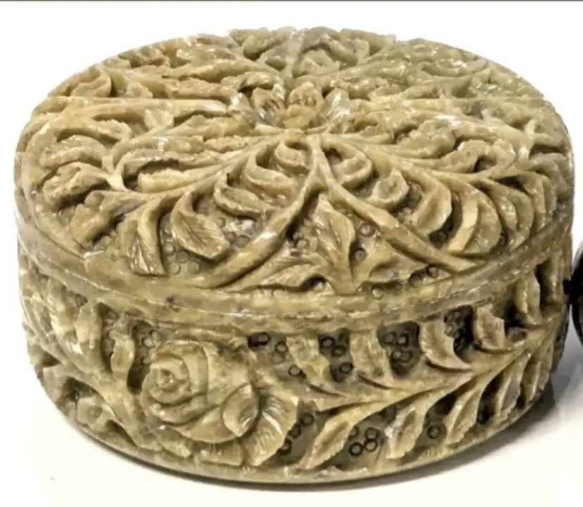 Vintage Carved Soapstone Lidded Box  4 × 2 Inches