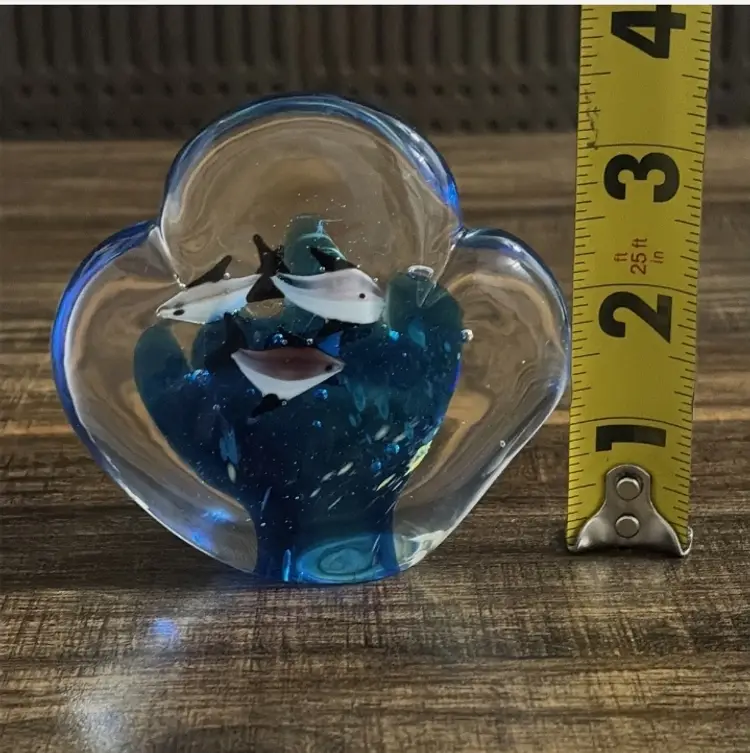 Vintage Art Glass Aquarium Fish Paperweight Heart