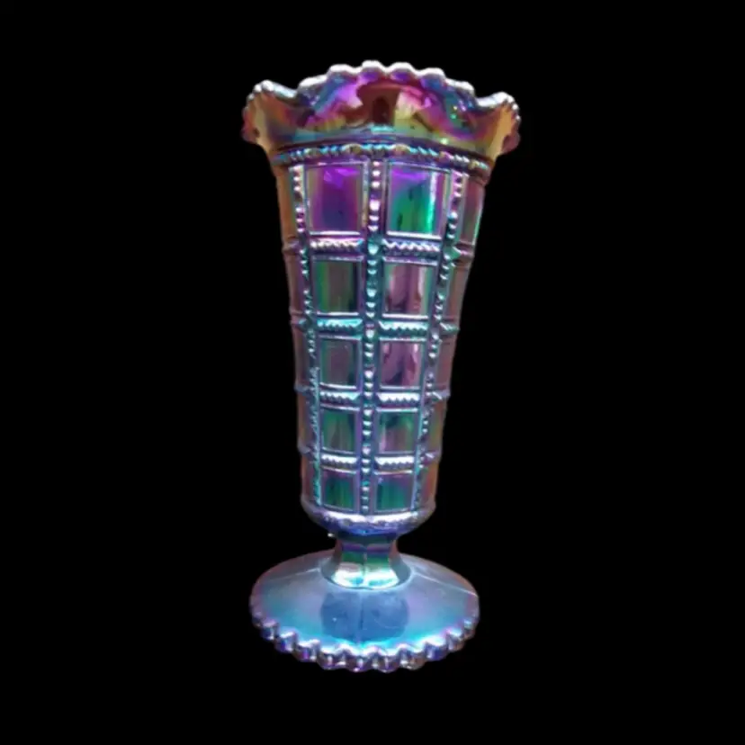 Imperial Amethyst Carnival Glass Beaded Block Vase