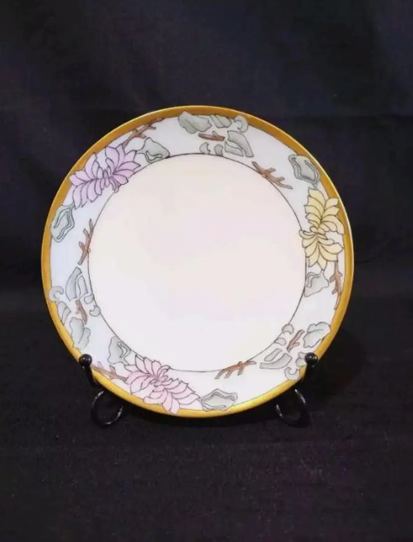 Vintage Thomas Sevres Bavaria Porcelain Plate Abstract Flowers and Gold 6.75"