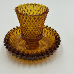 Indiana Glass Amber Diamond Point Candle Holder With Votive Tea Light Vintage