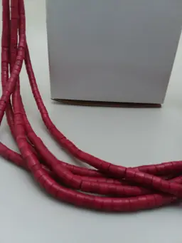 Red wood beaded necklace multi strand