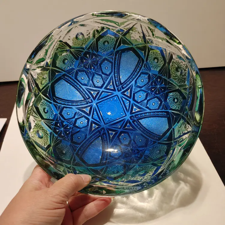 Vintage Jeanette Glass Flashed Bowl- blue and green. Read listing.