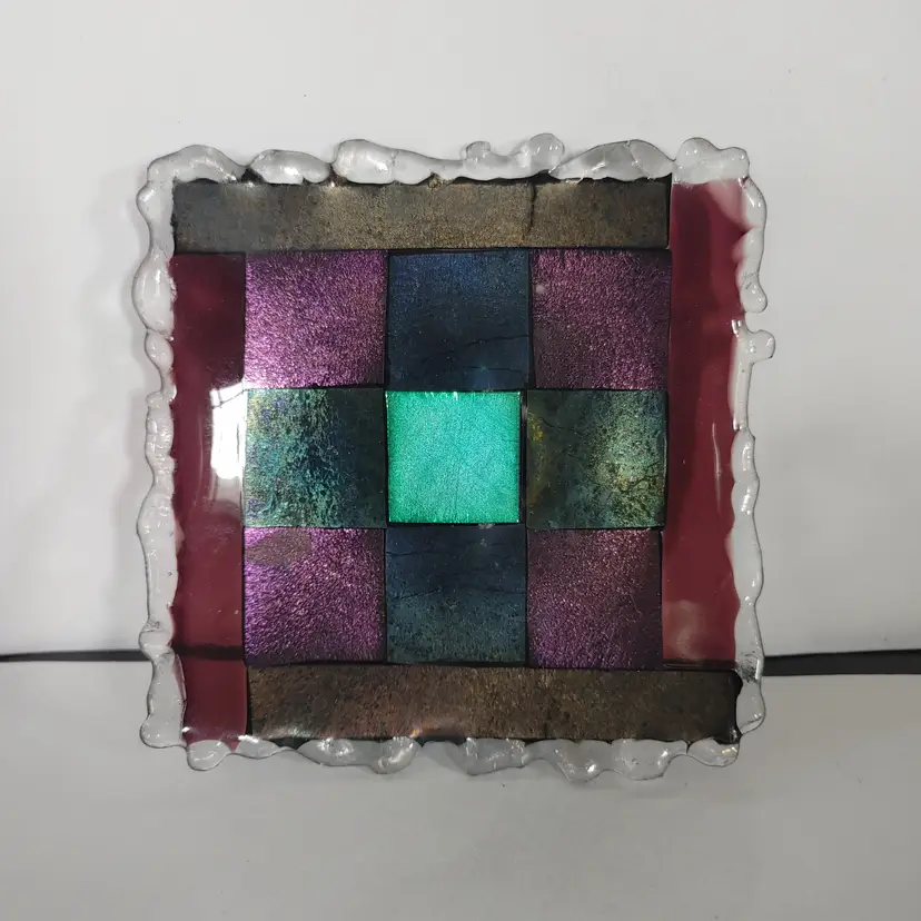 Iridescent Fused Glass Trinket Dish. No chips or cracks. 5.5 x 5.5