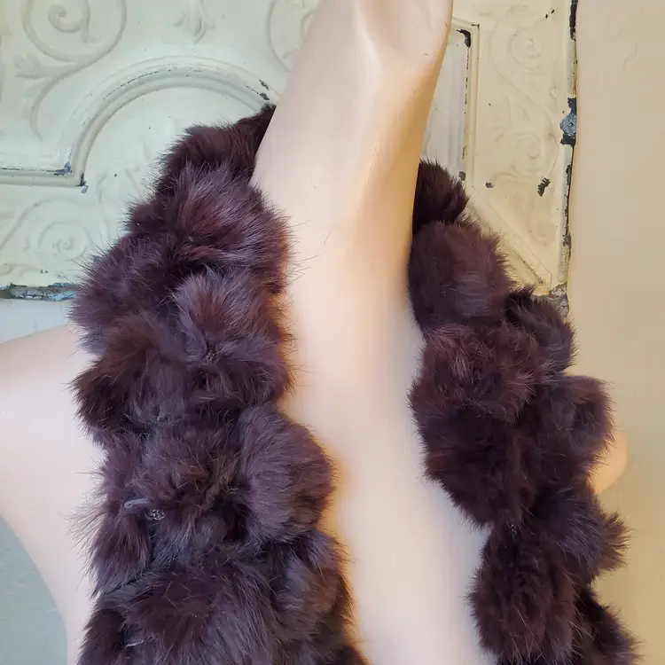 Brown Rabbit Fur Pom Pom Scarf