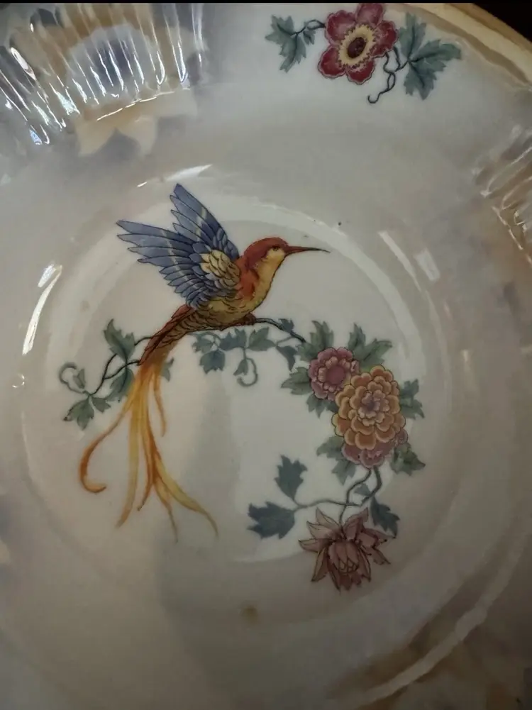 Vintage Bavaria Hummingbird Serving Bowl Luster Ware Rim 9"