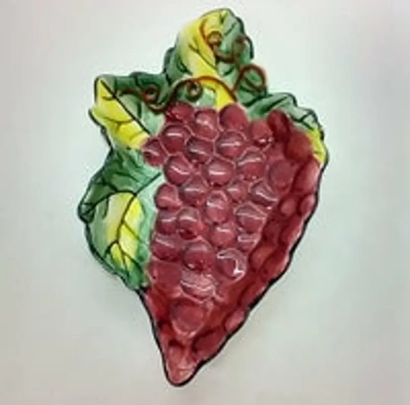 Vintage 1999 Clay Art So. San Francisco "Vineyard" Hand Painted Serving Dish