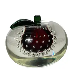 Apple Paperweight Clear Glass Red Sommerso Controlled Bubbles