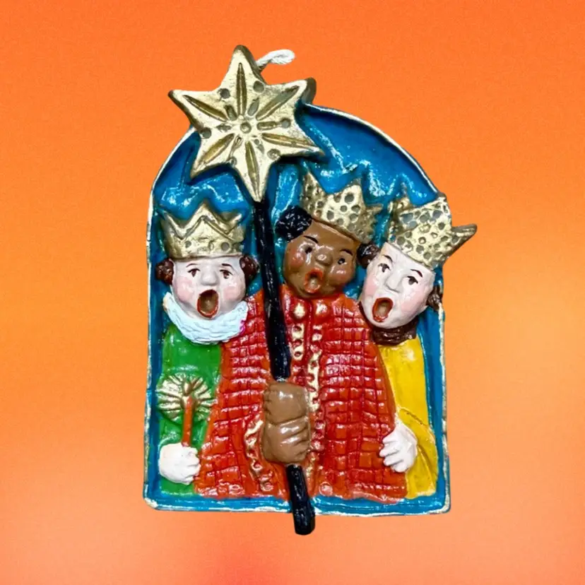 Vintage Wax Ornament Cast From Antique German Mold | The Three Kings c1850