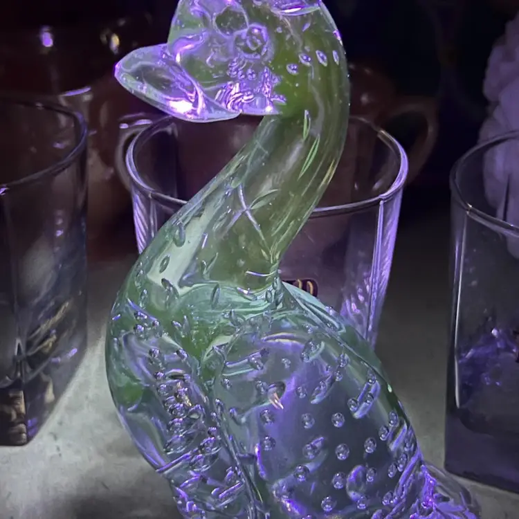 Ice Blue Glass Duck Paperweight Figurine Controlled Bubbles Glows!