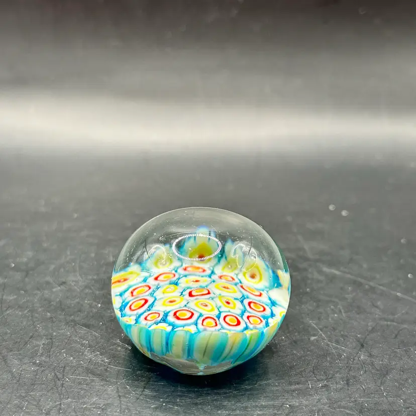 Glass Millefiori Art Paperweight Colorful Floral Design