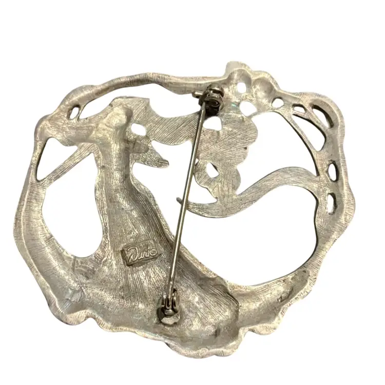 VTG Art Nouveau Style Woman With Flowing Hair Pewter Brooch