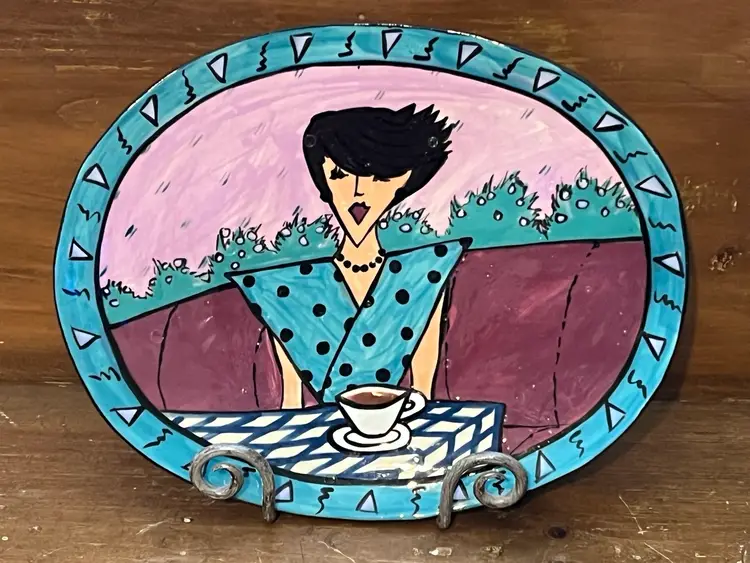 VTG 1993 M. Motto Studio Art Pottery Abstract Glossy Hand~Built Platter