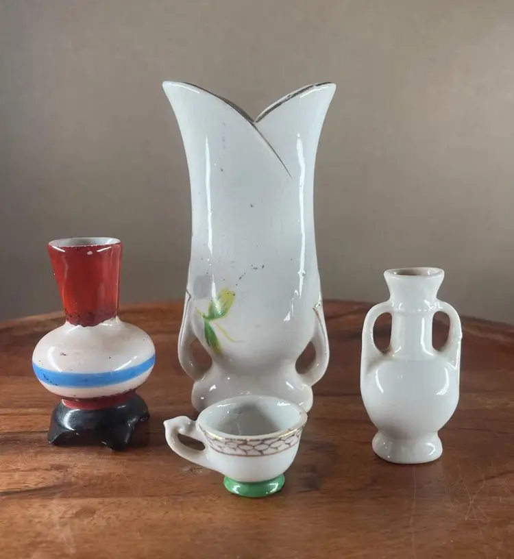 Made in Occupied Japan Miniature Decorative Vases and Tea Cup  Mini Shelf Lot
