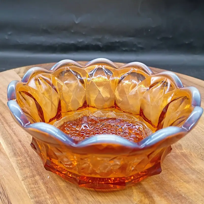 Vintage Fenton Cameo Opalescent Glass Bowl Grape and Cable Pattern.